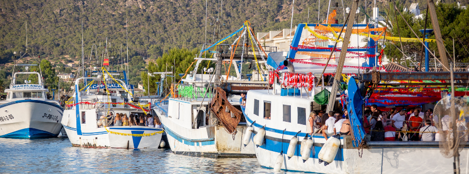Fishing boats in Port Andratx decorated for the fiestas.