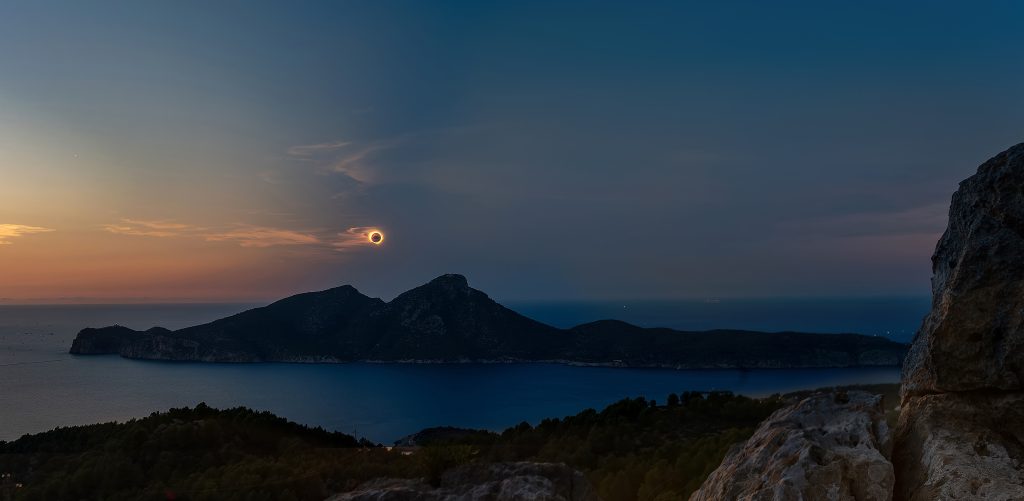 Total solar eclipse over Sa Dragonera off the west coast of Mallorca on 12 August 2026