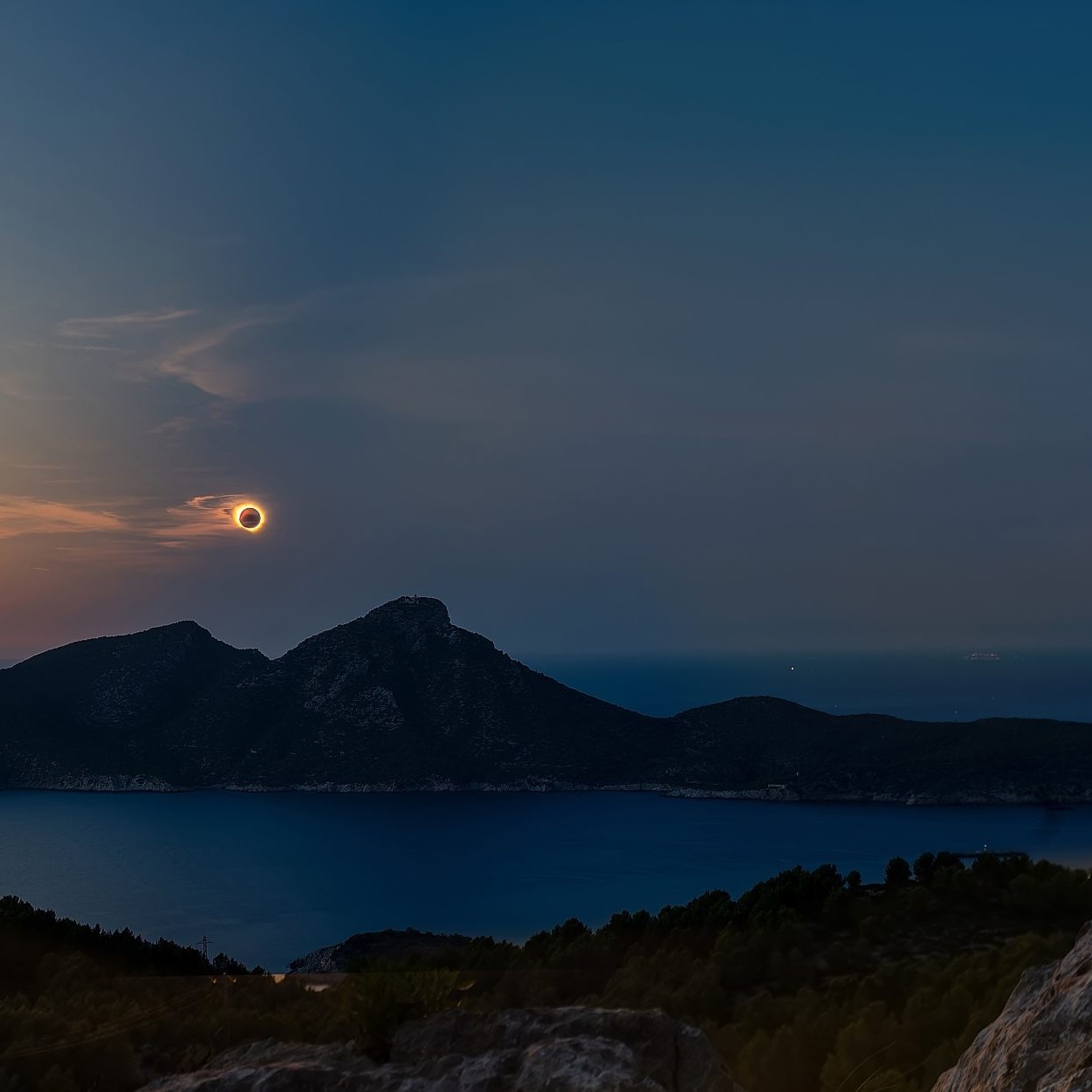 Total solar eclipse over Sa Dragonera off the west coast of Mallorca on 12 August 2026