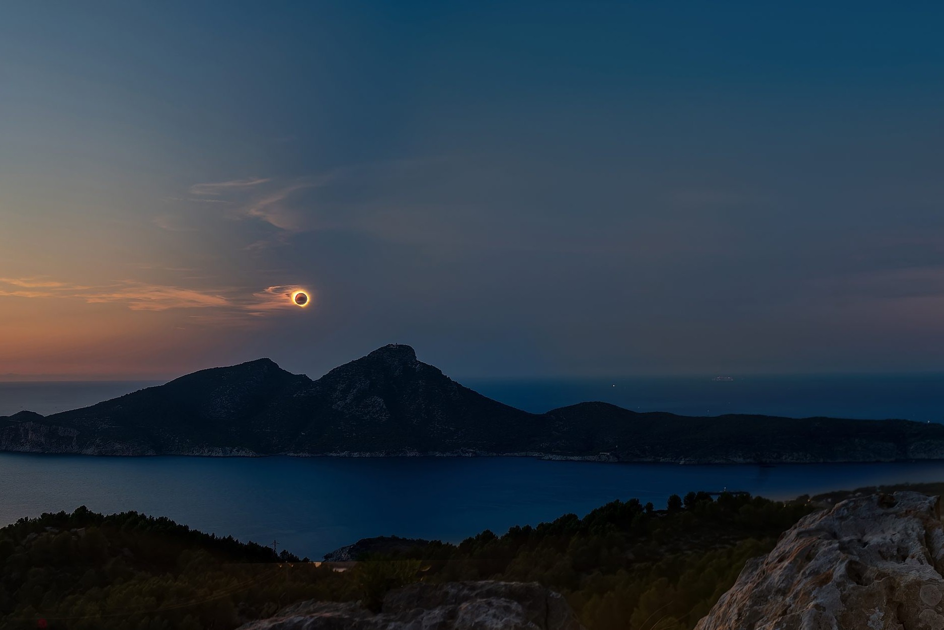 Total solar eclipse over Sa Dragonera off the west coast of Mallorca on 12 August 2026
